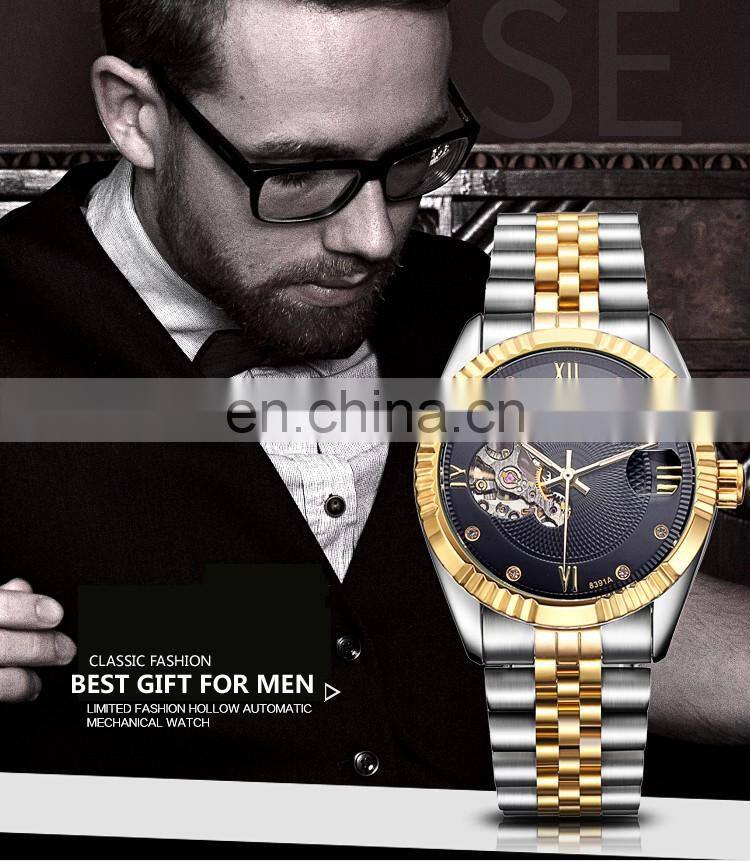 TEVISE 8391A Full Steel Wristwatch Man Skeleton Self-Wind Mechanical Watches Men