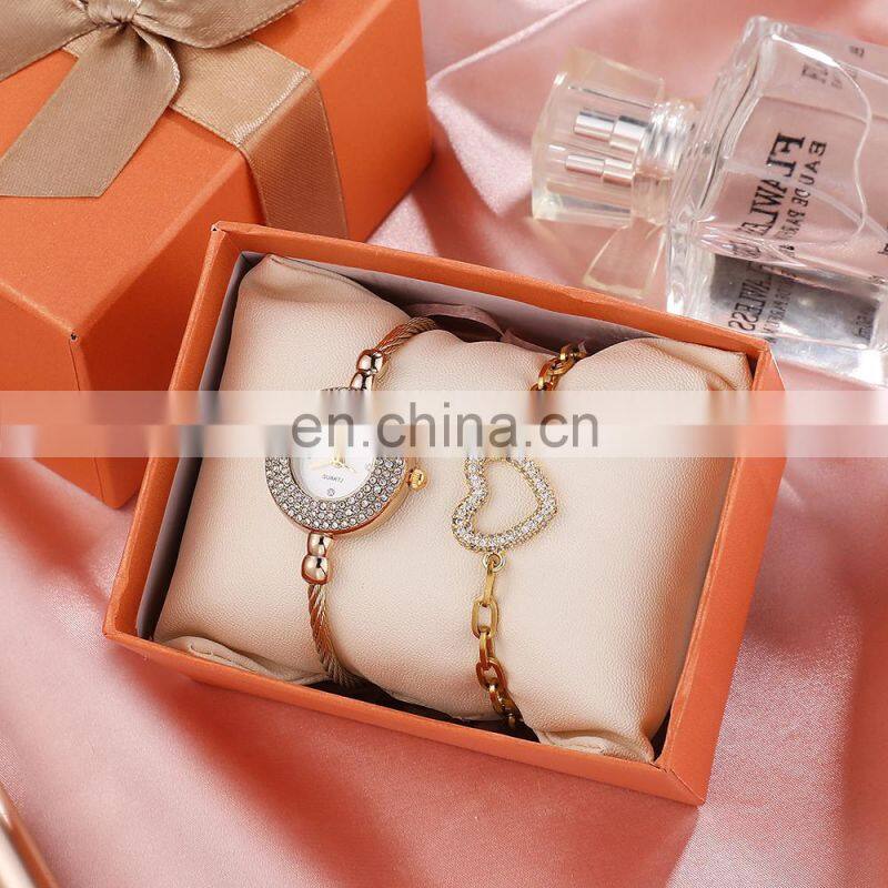 ZONMFEI ZM033-B 2Pcs Sets Ladies Quartz Wristwatch Bracelet Gift Box Women's Watch Set