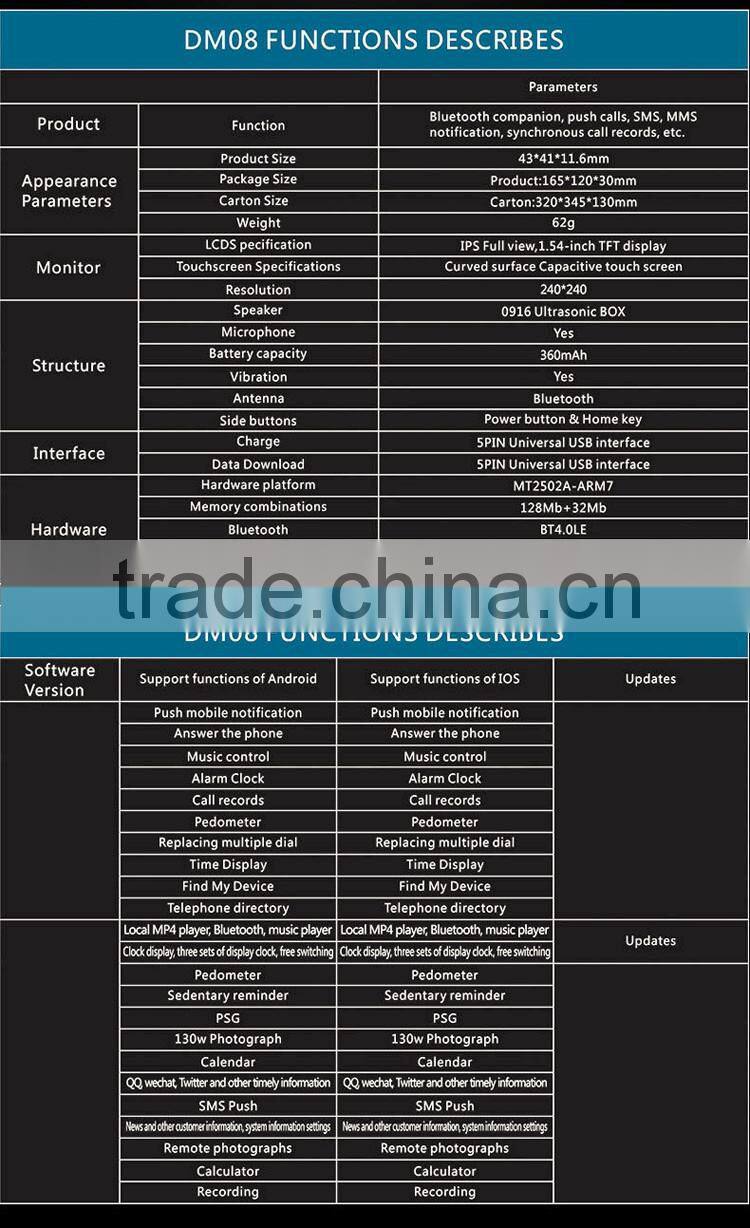 2015 Top Brand Luxury Style blutooth Watches dm08 Watch For Men Wrist watch