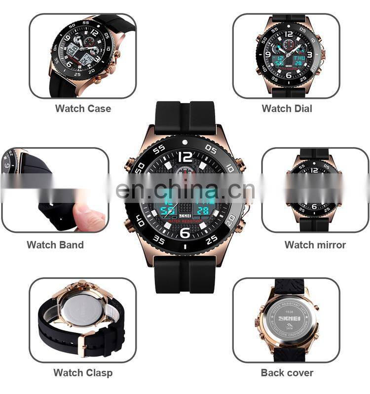 Skmei 1538 Stainless Steel Strap Waterproof Men Digital Watch Roes Gold Wristwatch Led