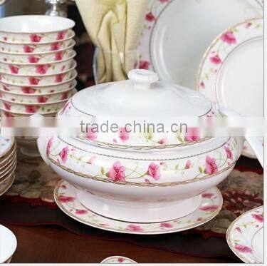 56 pcs white with pink flower dinner set