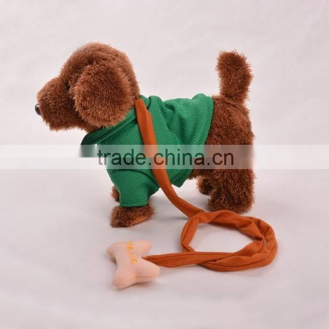 Led plush musical walk teddy dog toy with cord towing