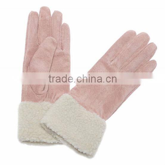 Women fashion double face sheepskin leather lamb fur gloves