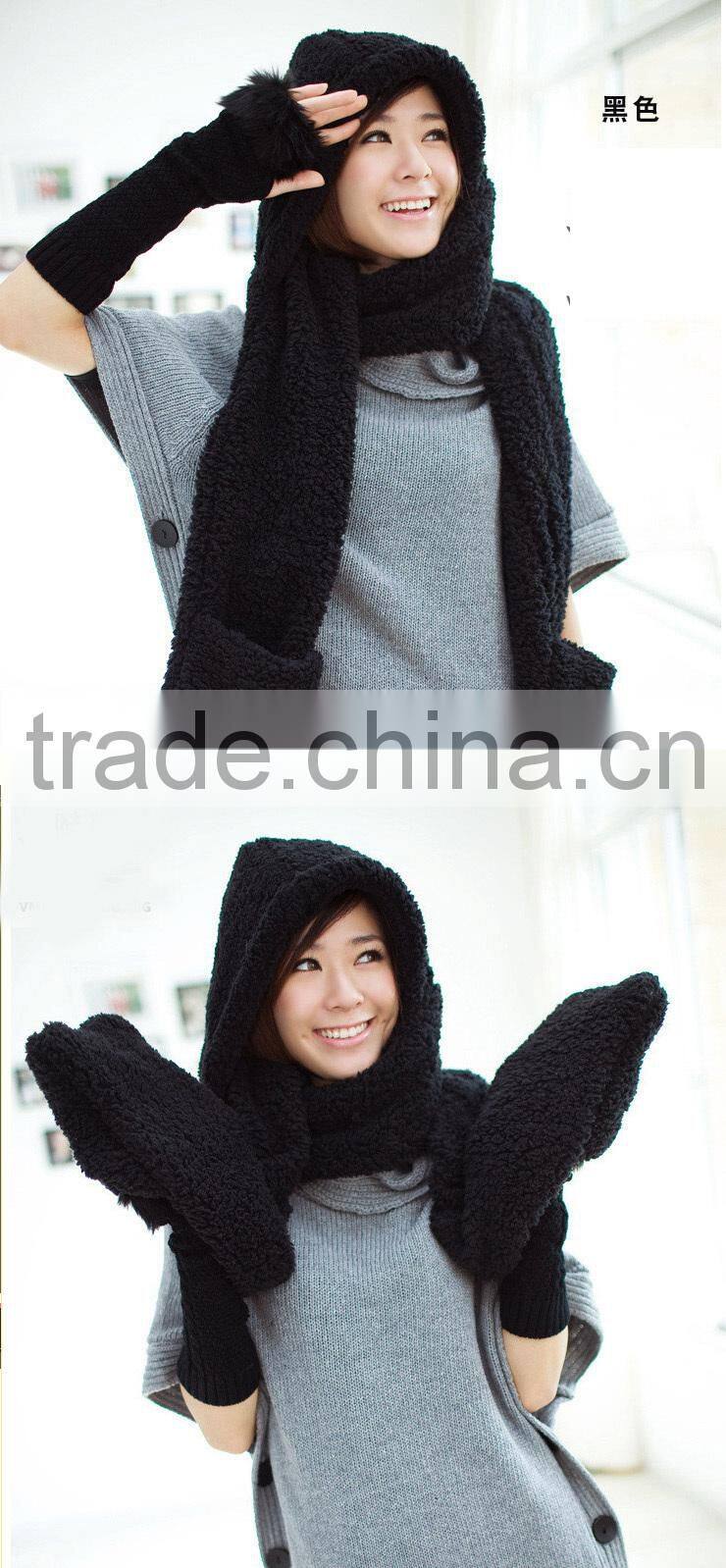 Wholesale Winter Ladies Fashion Hooded Scarf Mink Fur Poncho