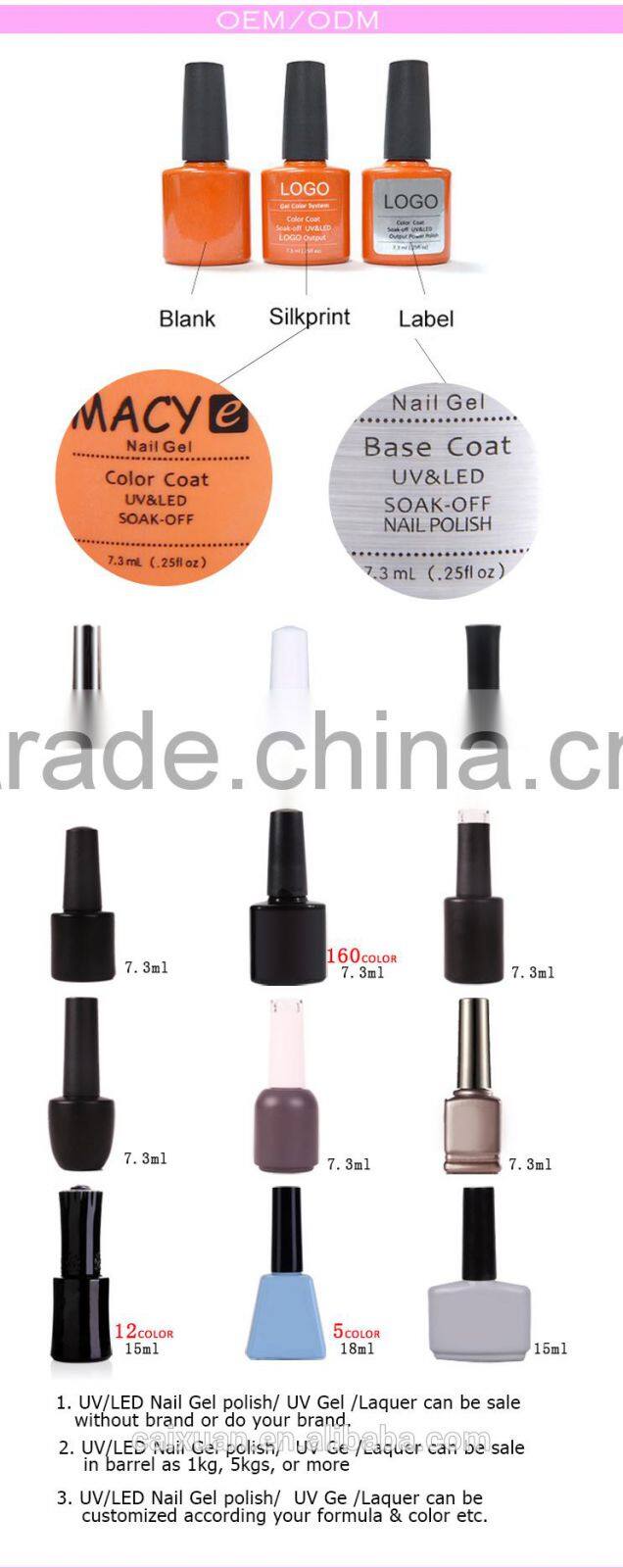 2015 beautiful color Factory Professional Private Label 15ml 177Colors Bottle Nail UV Gel Polish OEM