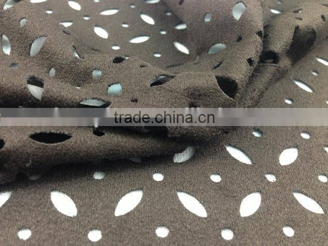 2015 new fashion floral design hole punched upholstery suede fabric for garment