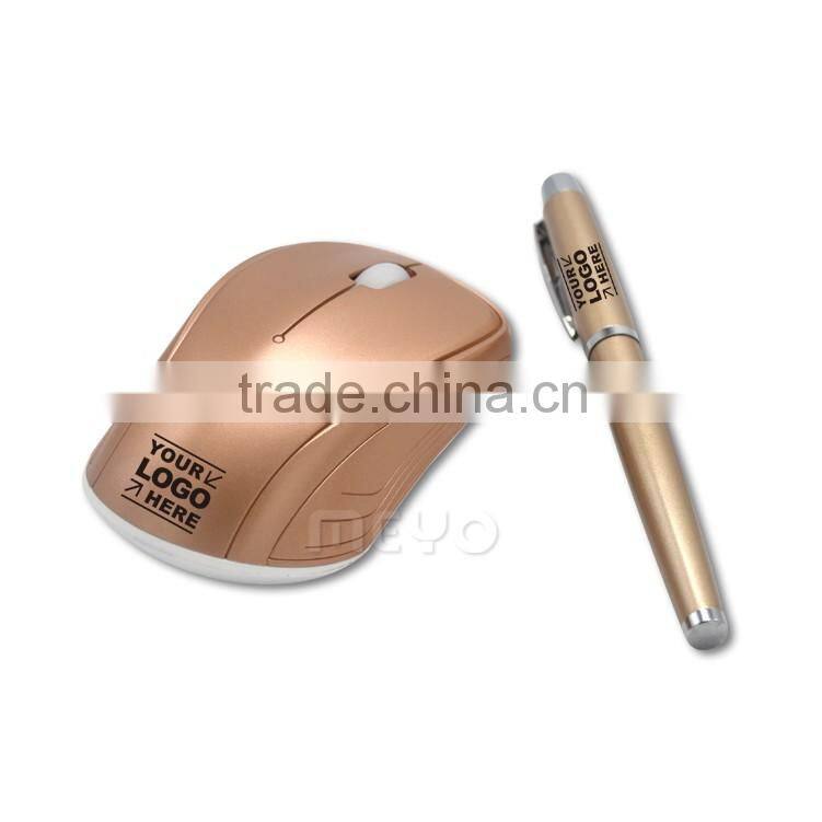 Memento gift set of wireless mouse and capped metal pen for promotion