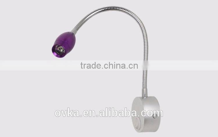 3W Hotel Reading Lamp LED wall light bedside reading lamp with flexible gooseneck on/off switch