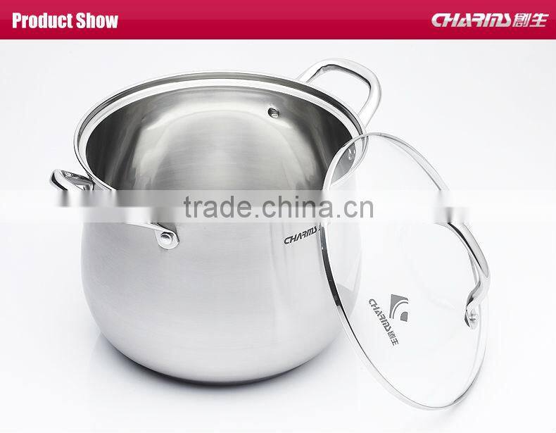 2016 ChaoZhou hot selling double ears capsuled bottom pot with glass lid&deep cooking pot cookware with competitive price