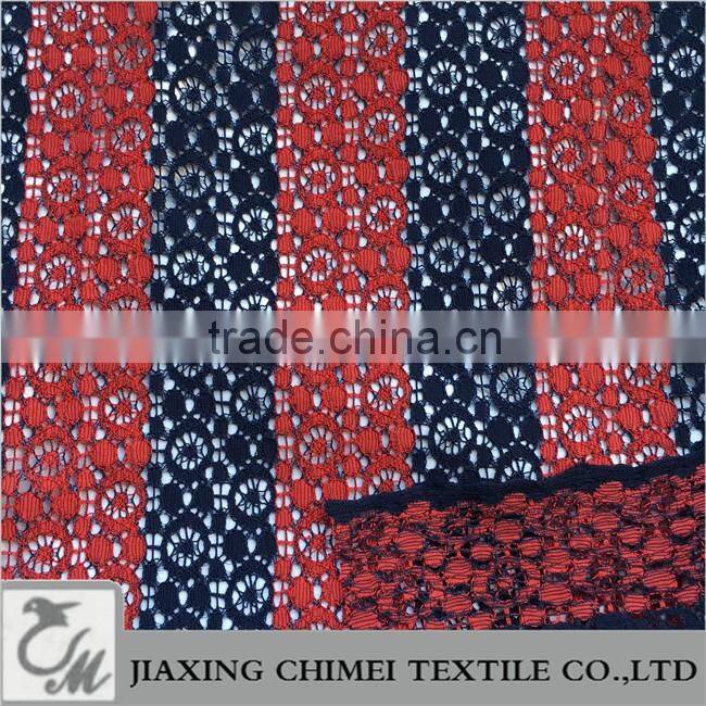 navy & red strip lace fabric