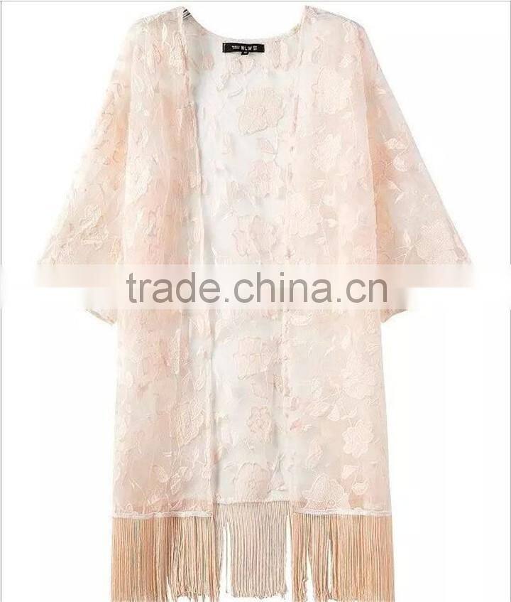 2016 Fashion Design Beach Wear Kaftans Lace Dress With Long Tassels