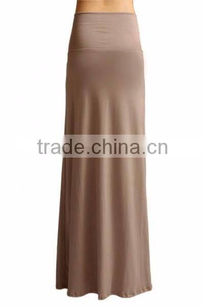 Women solid color rayon long maxi skirt for women