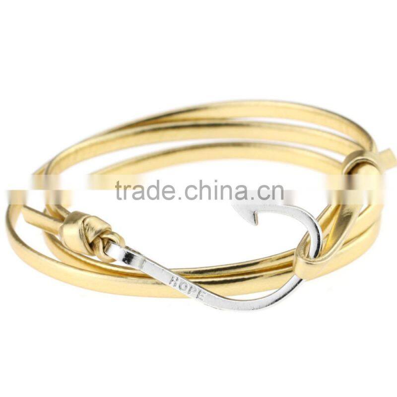 Handmade Multilayers PU Leather Cuff Wrap Wristband Hooks Clasp Bracelet