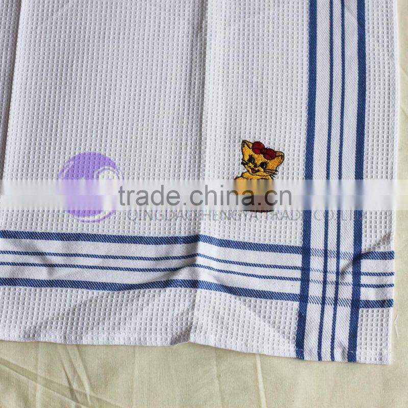 embroidered white cotton waffle weave kitchen towels