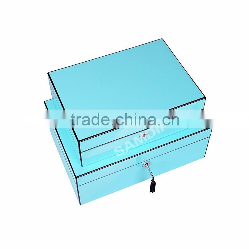 Fashion wooden antique jewelry box with metal lock and mirror jewelry display cases for sale