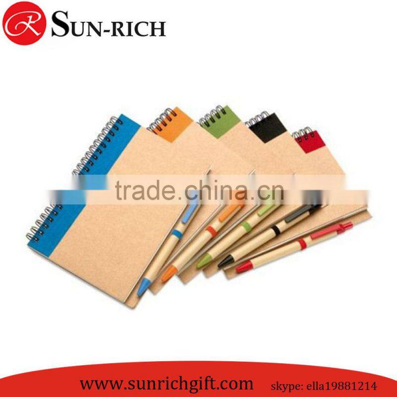 Crraft paper cover cheap bulk spiral notepad with pen for promotion