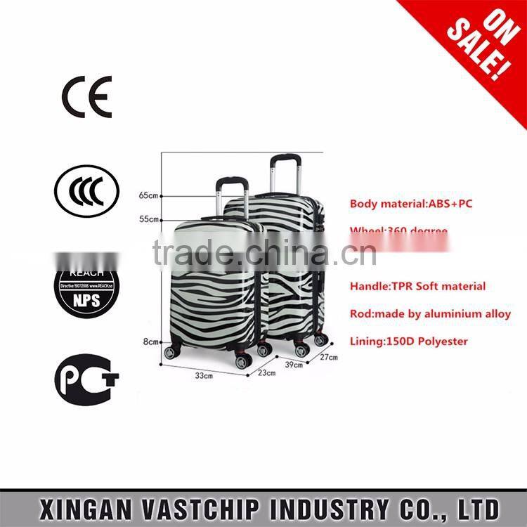 ABS hard case luggage with zipper wheel alumunium trolley systems