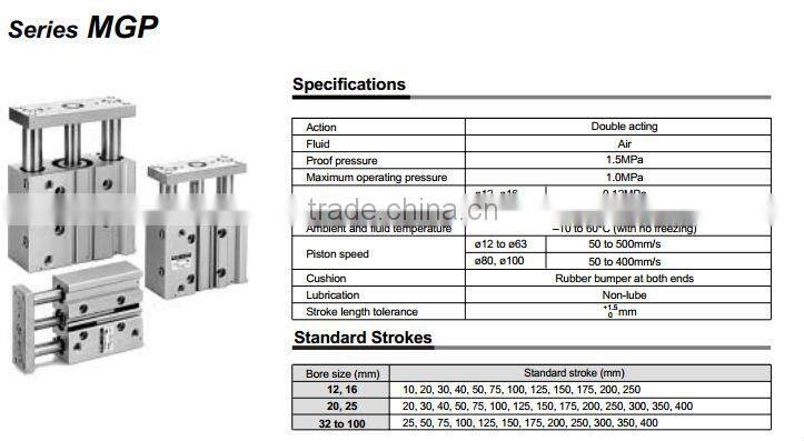 MGPM Series air cylinder guide rod pneumatic cylinder in china