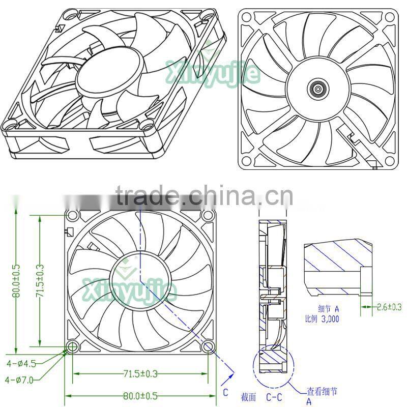 xinyujie 80*80*15mm 12/24v box fan mini exhaust fan hot air exhaust fan