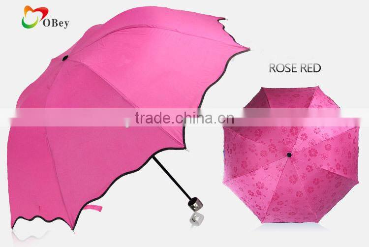 ROSE RED UV-COATING WINDPROOF 3 FOLD UMBRELLA