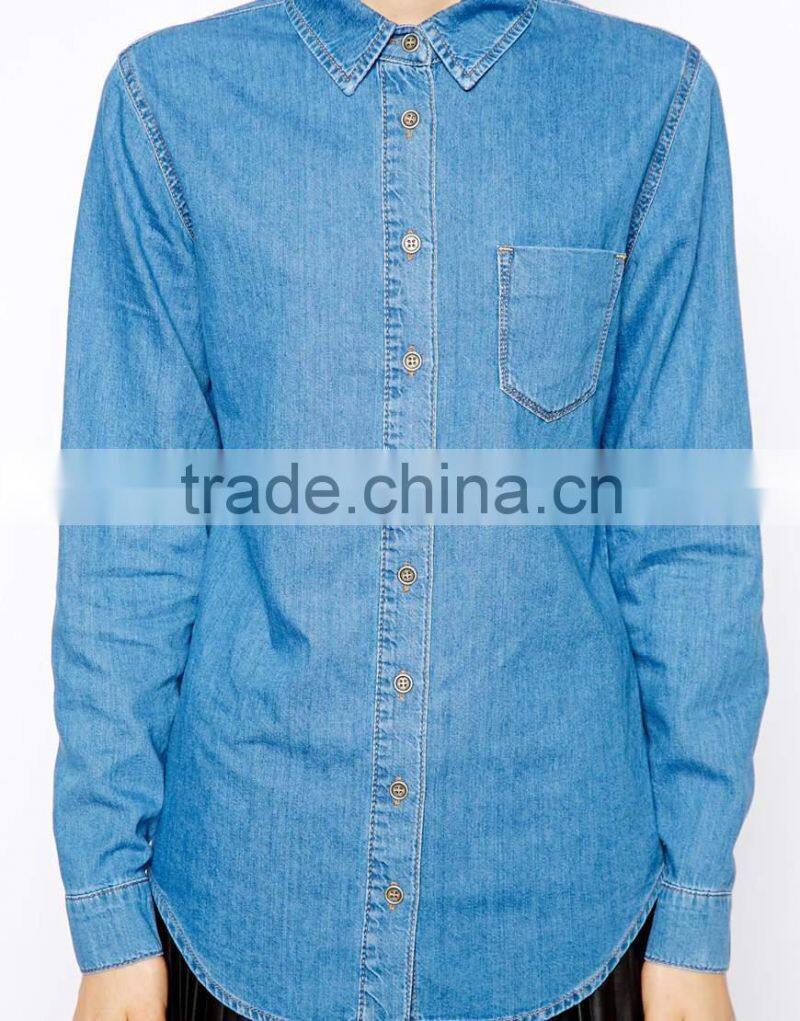 vintage washed long sleeves ladies jean shirt JXF083