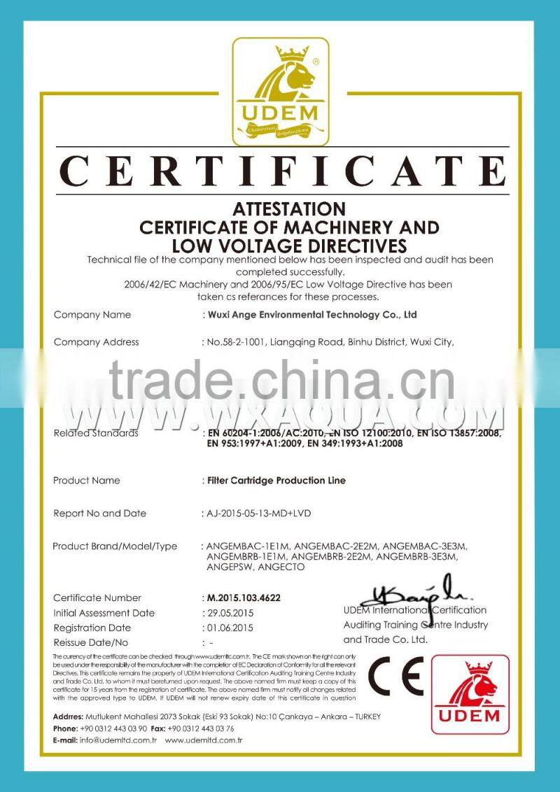 To 15 countries PP yarn string wound filter cartridge making machine