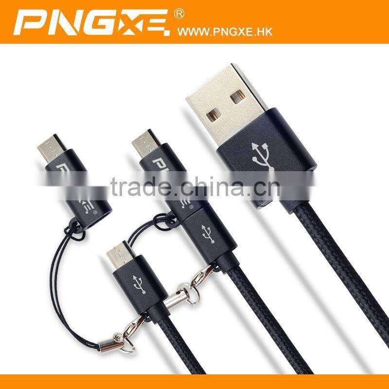 wholesale braided 2 in 1 mobile cable for iphone and samsung usb cable