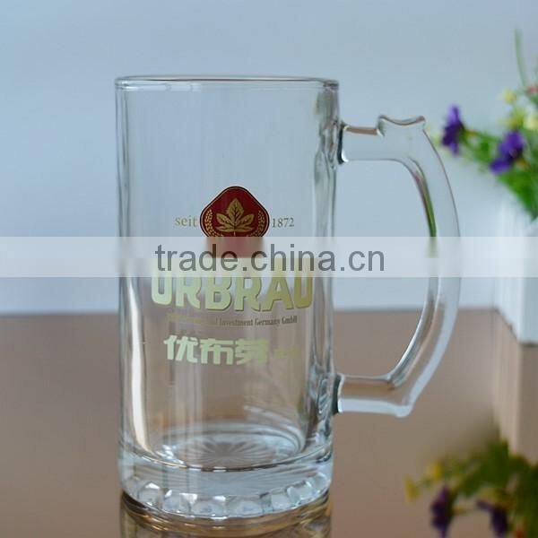 Anniversary glass beer mug with handle for famous scenery
