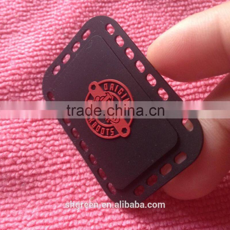 Eco-friendly silicone logo rubber patch with sewing holes for boots