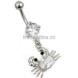 Surgical steel crab dangle belly button ring body piercing jewelry