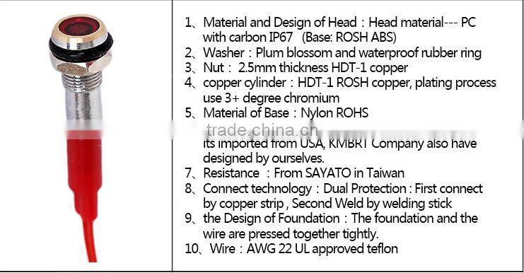 12v mini led round flat white 6mm indicator light with wire