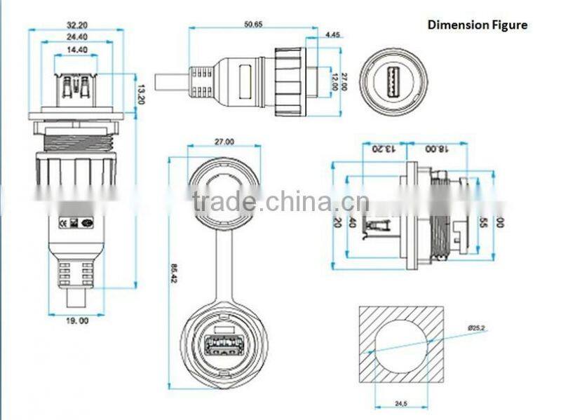 Made in china waterproof ip67 usb 3.0 male female connector terminal micro type a usb connector Male usb connector