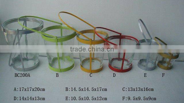 glass candle holder with metal handle