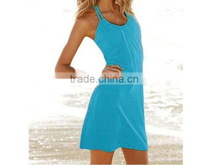 2014 Ladies Summer Casual Dress Fashion Beach Cover Up Halterneck Black Pink Blue 8 10 12 14