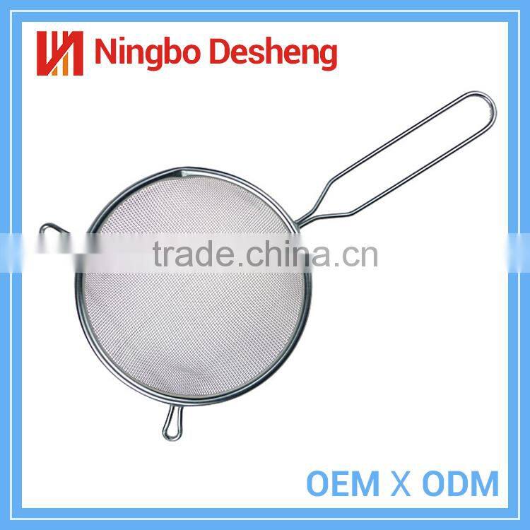 Hot sale double ears colander stainless steel metal mesh strainer with long handle