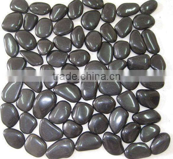 High Polished Black Pebble Tile Floor Pebble Shower Tile