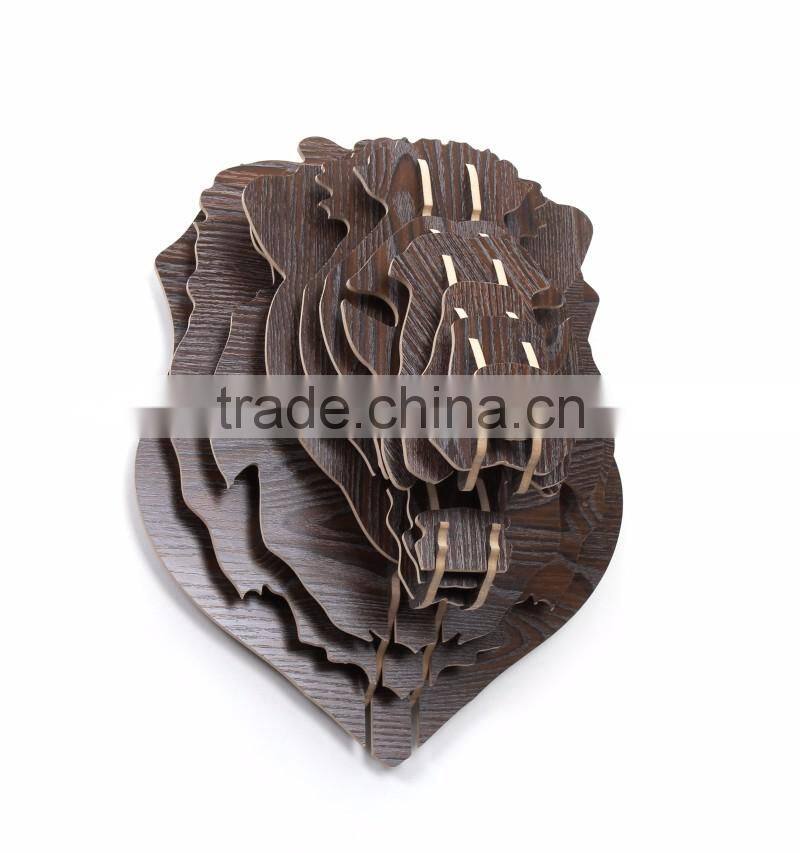 DIY 3D Wooden Puzzle Lion Decor Fake Animal Heads Faux Lion Head Wall Decor Carved Wood Art