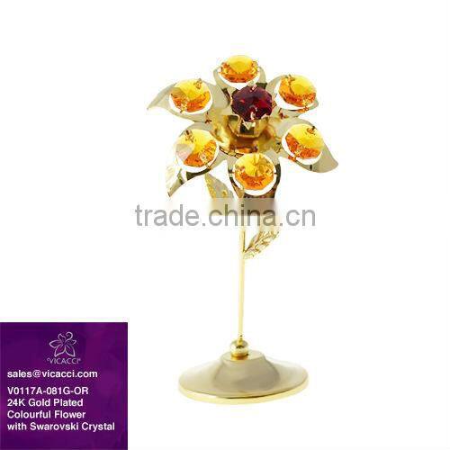 Special Exquisite 24K Gold Plated Colourful Crystal Flower