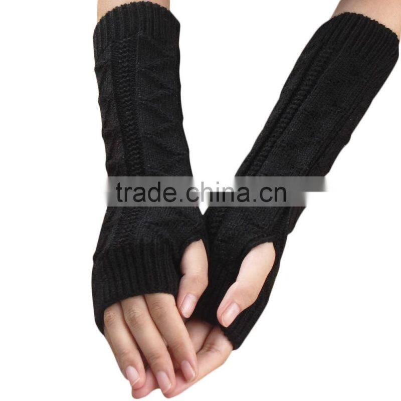 2016 New Solid Color Long Mitten Gloves Women Knitted Fingerless Winter Gloves