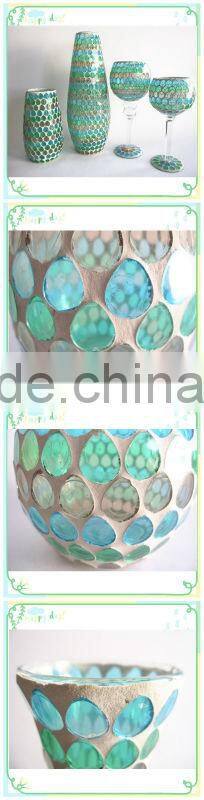 Elegant Style Unique Silver Glass Floral Tall Mosaic Shimmer Cracked Wedding Vase