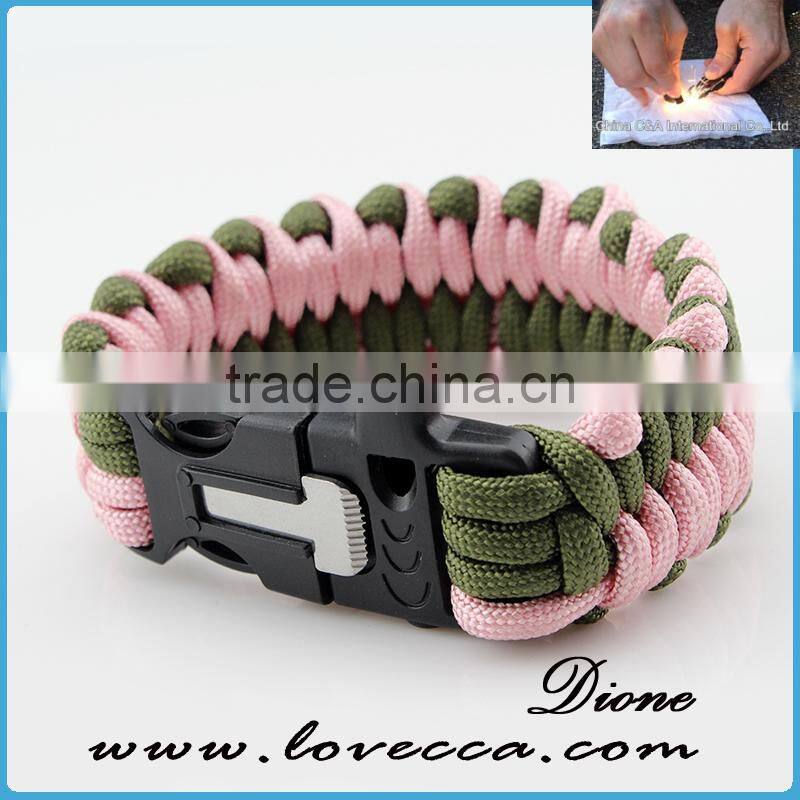 Outdoor survival logo engraved paracord bracelet with fire starter buckle