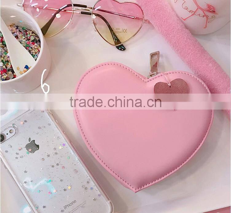 Sweet Heart Design Ladies Zipper Card Wallets Cute Coin Bag with Pink Pendant