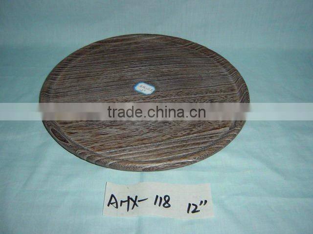 antique round decorative wooden dinner plate