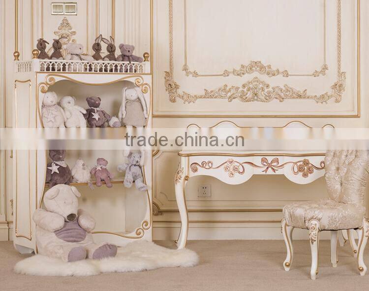 BISINI new arrival kids wooden toy storage cabinet/shelf, Ivory and gold luxury kids book cabinet - BF07-70342
