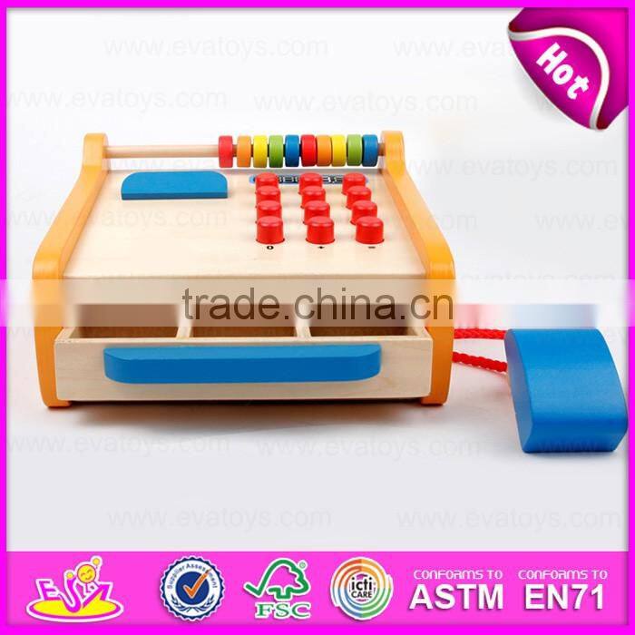 2017 new design pretend play toy wooden kids cash register for sale W10A065
