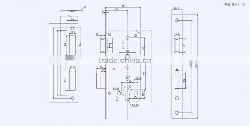 2016 cheap price and good quality mortise lock body size 50x72mm