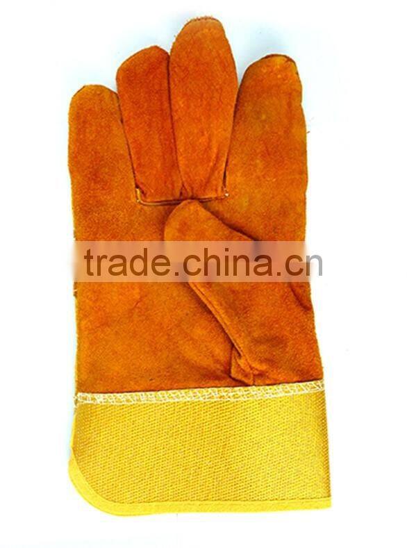 Yellow color welding protective leather gloves for men, short cuff