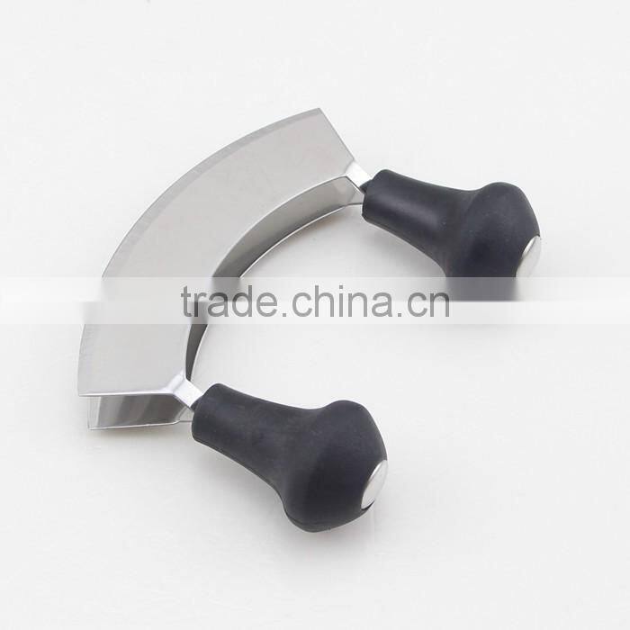 Stainless Steel Double Blade Cheese Cutter Carving Knife Mezzaluna Chopper With Black Handle