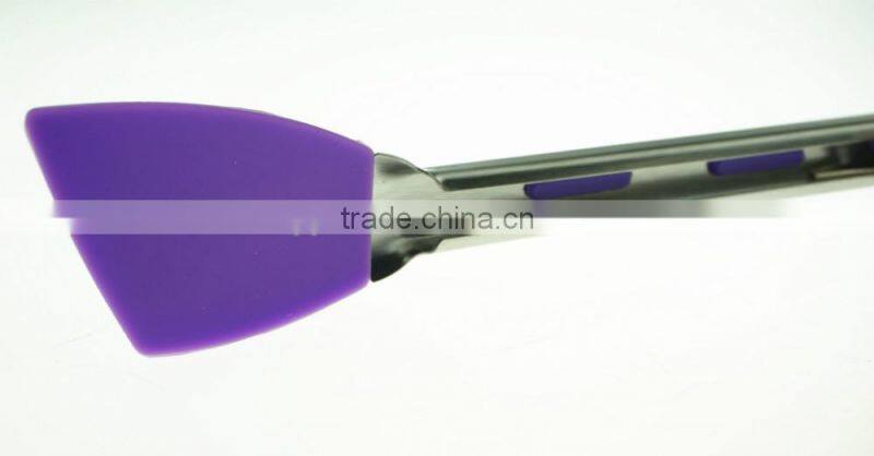 14059 New shape Kitchen and Barbecue Grill Tongs Silicone BBQ Cooking Stainless Steel Locking Food Tong Salad Tongs