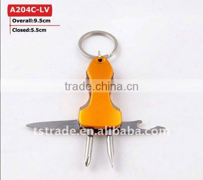 2014 "STOCK" Mini aluminium oxide multi function pocket knife keychain tools A204C-LV
